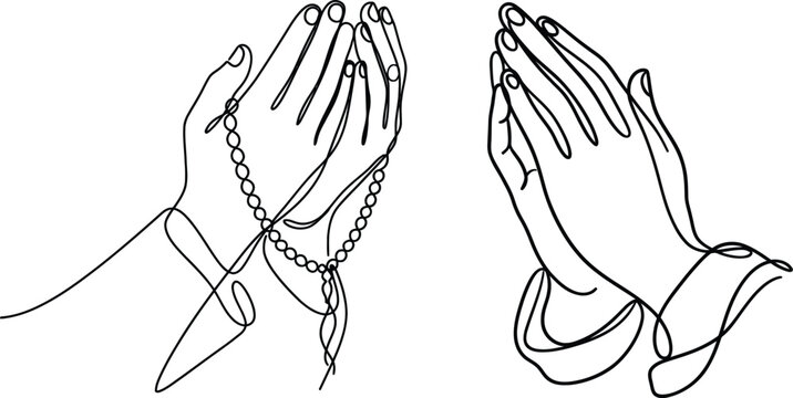 Praying hands line art tasbih islamic muslim prayer continuous drawing