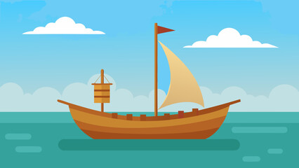Naklejka premium Traditional Wooden Sailing Boat Tropical Ocean Vector Illustration