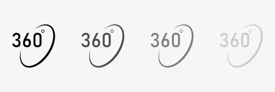 360 degrees arrow, rotate around set icon. circle signs vertical, horizontal and diagonal view with arrows rotation to 360 degrees. virtual reality. rotate cycle, circular moving symbol. EPS 10 .