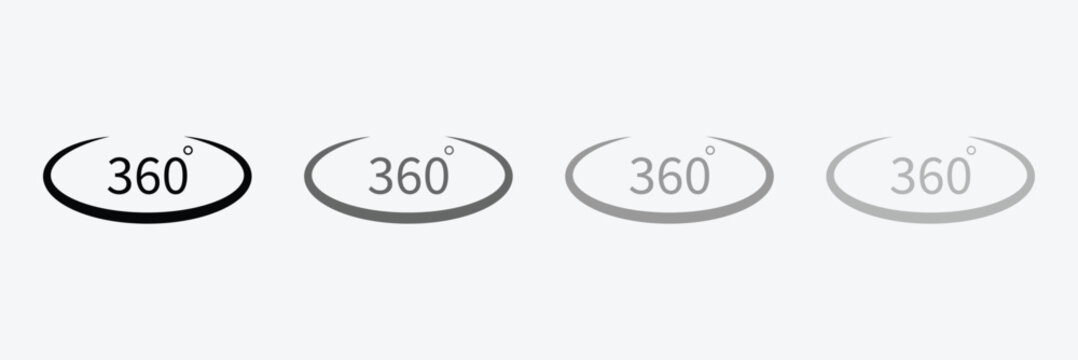 360 degrees arrow, rotate around set icon. circle signs vertical, horizontal and diagonal view with arrows rotation to 360 degrees. virtual reality. rotate cycle, circular moving symbol. EPS 10 .