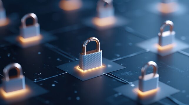 Protecting sensitive digital data illuminated padlocks ensuring advanced cybersecurity network safety