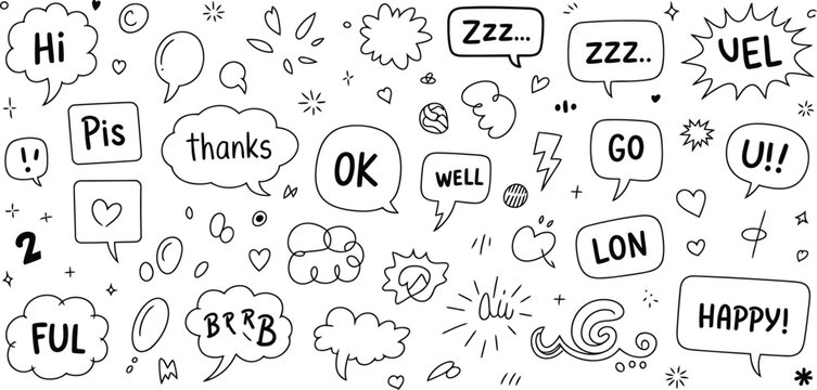 Hand drawn doodle phrases and symbols on a white background