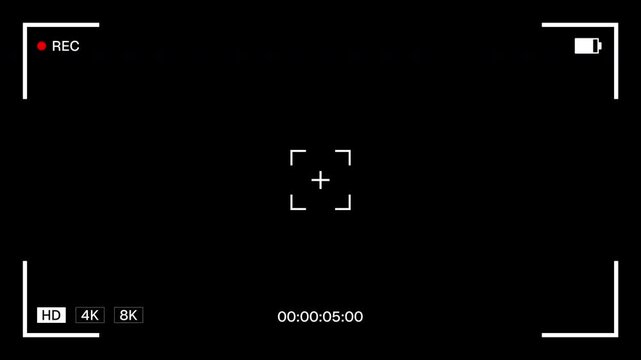 Screen Recorder Overlay with Alpha Channel. Video Camera Recording Screen UI Template. Viewfinder Frame Animation on Transparent Black Background.