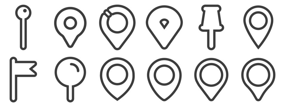 Set of location pin and map marker icons.