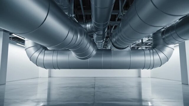 Large industrial ventilation ducts in a clean room representing the backbone of urban development