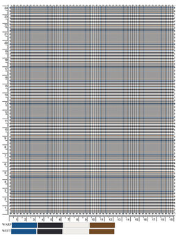 Classic grey Prince of Wales glen plaid pattern textile fabric swatch with blue and brown windowpane checks. Traditional checkered tartan vector graphics.