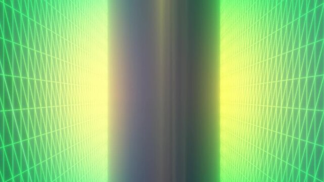 Futuristic green neon grid tunnel with glowing perspective lines