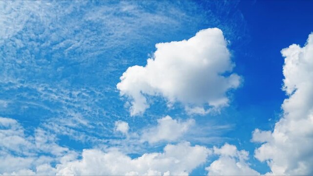 A bright and clear blue sky filled with beautiful white fluffy cumulus clouds Time Lapse, Timelapse Nature	
