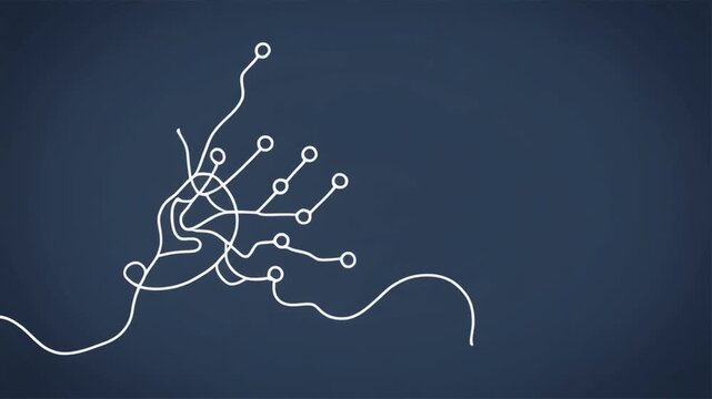 Abstract White Line Animation Growing on Dark Blue Background