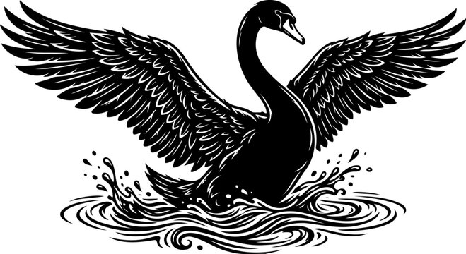 Majestic Swan Black Silhouette Illustration