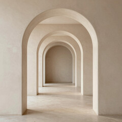 Fototapeta premium Minimalist architectural corridor with repeating plaster arches