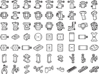 Fototapeta premium A detailed overhead shot of an array of industrial valves and components, meticulously arranged, representing engineering and industry.