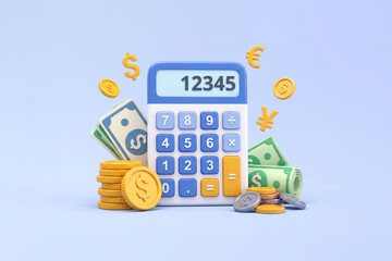 3D Calculator with Money Concept for Financial Accounting, Budgeting, and Savings © 𝙈𝙧. 𝙈𝙀𝙎𝘼
