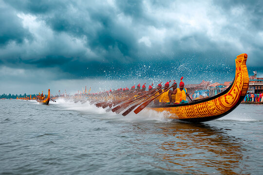 Traditional Snake Boat Race During Onam Festival