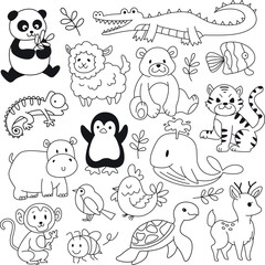Obraz premium Hand Drawn Animal Doodle Collection with Cute Wildlife and Cartoon Creatures