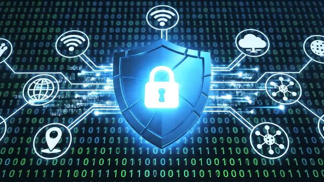 Digital security shield with binary code perfect for IT presentations and tech marketing