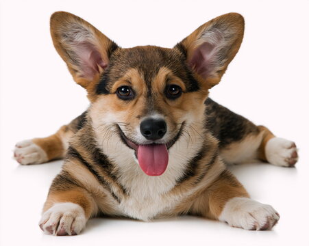 Adorable Corgi Puppy Splooting with Splayed Legs on Soft Carpet, Exuding Playfulness and Cuteness in a Cozy Indoor Setting