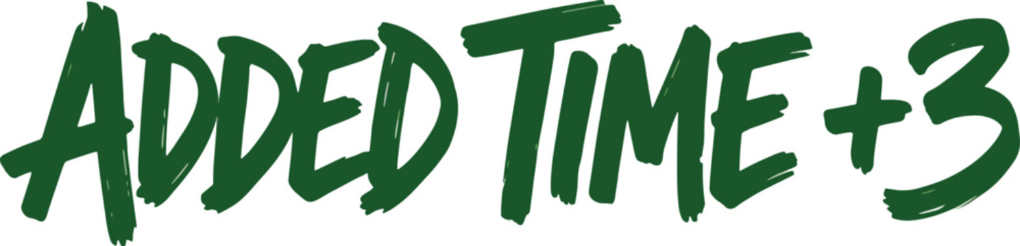 Added time plus three graphic with dark green font over a transparent background. Game element.