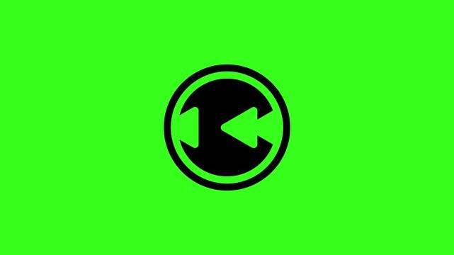 Flat Rewind Button Continuous Loop Animation on Green Screen
