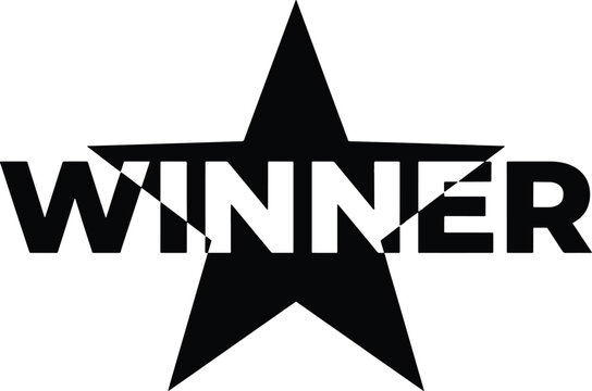 Winner star black typography text overlay with transparent background and grunge effect for sport.