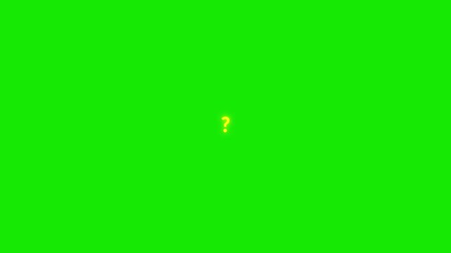 Bright yollow question mark pop up animation with glowing doodle outlines, seamless looping confusion symbols and green background visual effects in cinematic 4K
