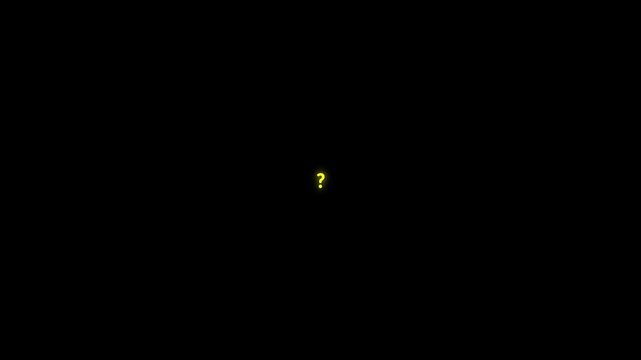 Yollow animated question mark icons floating on black background, abstract doodle confusion graphics with smooth seamless looping motion for cinematic mystery projects