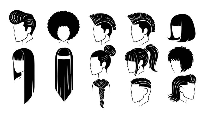 Diverse Men and Women Hairstyle Silhouettes and Haircut Trends