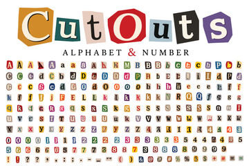 Ransom note alphabet and number cutouts, vintage magazine letter clippings, colorful paper scrap typography set for collage and punk design © ya Ali madad
