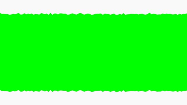 Torn Paper Ripped Fibrous Edges Horizontal Center Opening Transition Revealing Green Screen Background