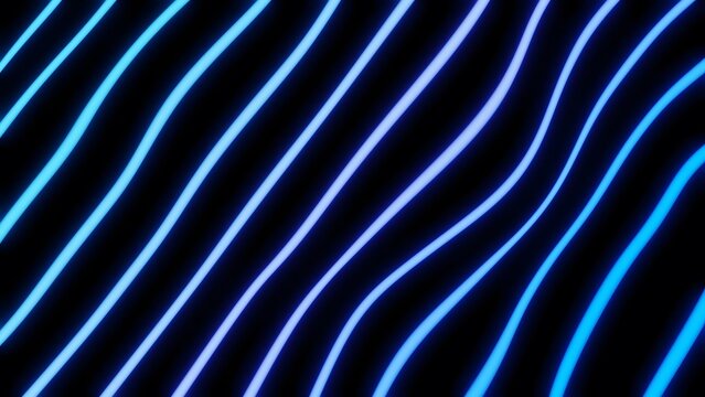 Glowing neon blue light lines arranged in parallel diagonal wavy patterns on dark background