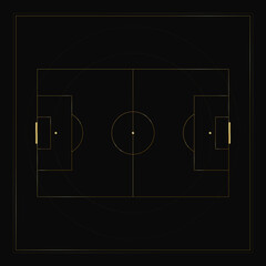 Minimalist golden football field layout illustration on a dark black background for premium sports branding projects. © SATHI