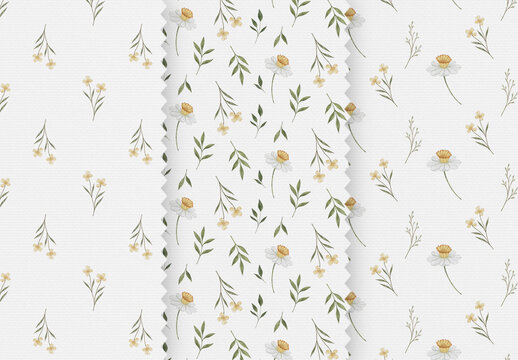 Watercolor seamless floral pattern set with wildflowers and leaves for nursery, fabric and wallpaper
