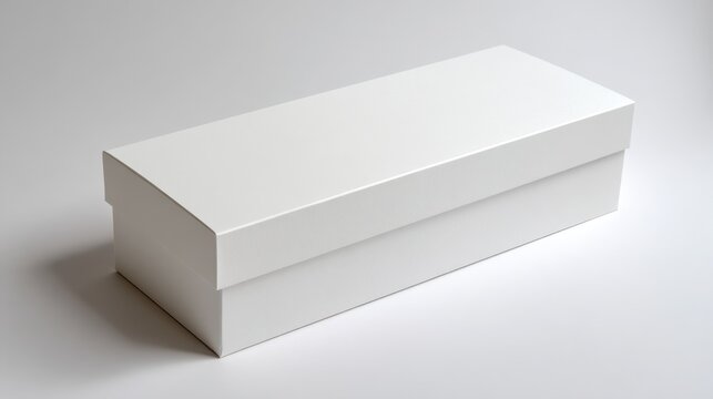 Clean white box in perspective against a soft gray background, wide horizontal format