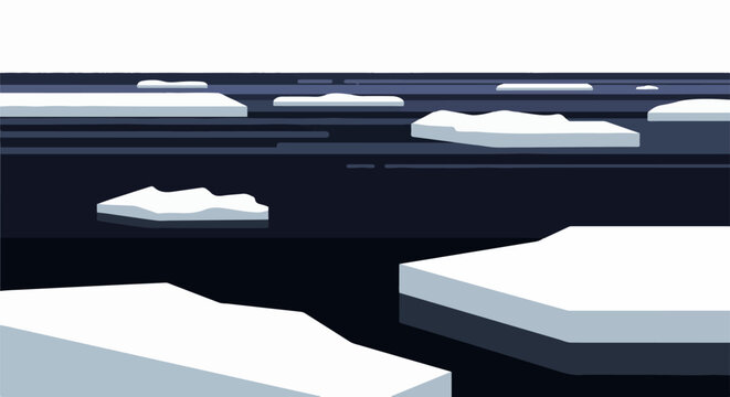 Minimalist arctic scene with ice floes on dark water
