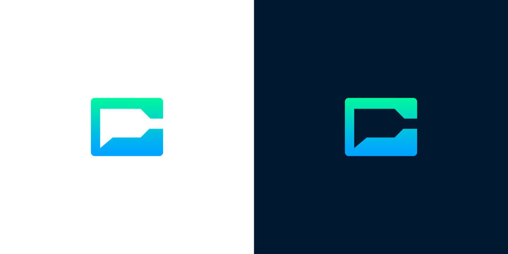 Modern abstract letter C logo design with blue and green gradient, minimalist and tech-inspired