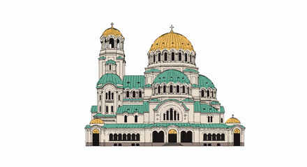 Obraz premium Ornate Byzantine-style cathedral with multiple golden and green domes