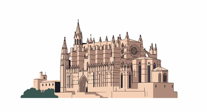 Large gothic cathedral with spires, arched windows, and a rose window