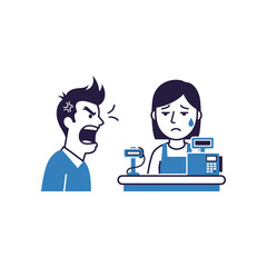 Fototapeta premium Vector illustration of an angry customer yelling at a sad cashier