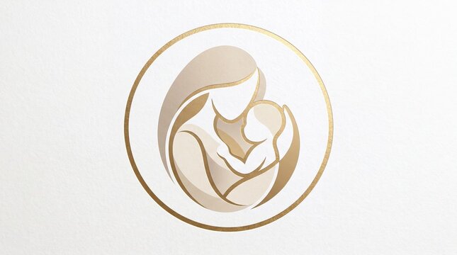 Mother and child logo, gold and white abstract design