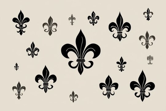Collection of fleur-de-lis motifs: black and gray silhouettes for patterns