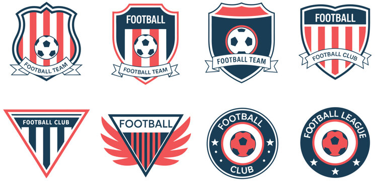 Soccer club logo icon set, football team emblems and badge designs, sporty shield and mascot branding concept, modern vector bundle for leagues, esports teams, apparel, and sports marketing materials.
