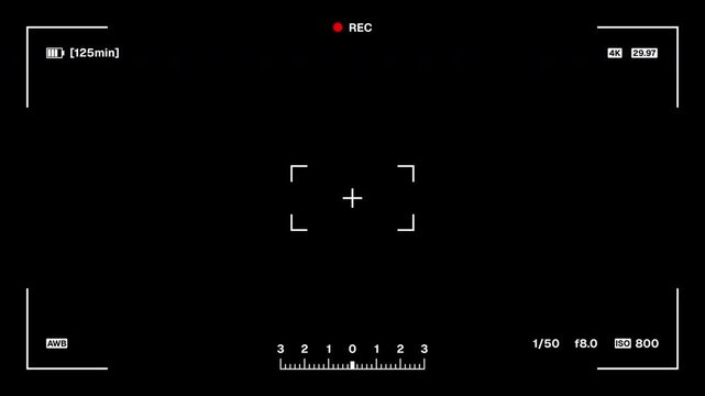 4K Screen Recorder Overlay with Alpha Channel. DSLR Camera Frame Viewfinder and Video Recorder Digital Display with Timer. Camcorder Interface.
