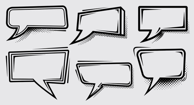 Comic Dialog Box Frame Set with Hand Drawn Speech Bubbles