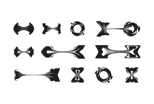 Metallic Pipe Fitting Icons, Industrial Pipe Symbols, Plumbing Connection Shapes, Black and White Vector Graphics