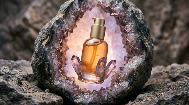 Perfume bottle in geode