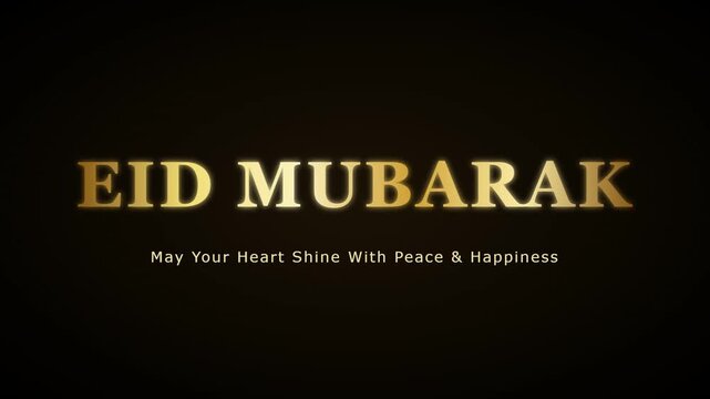 Eid mubarak golden text animation featuring a smooth light sweep effect moving across the greeting in this elegant cinematic motion clip for festive holiday social media