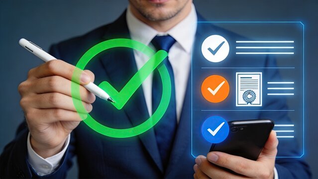 Businessman signing digital contract with stylus pen, electronic signature technology concept, secure mobile verification and online document approval process for modern enterprise