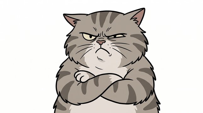 Grumpy Cartoon Cat Illustration in 2D Style