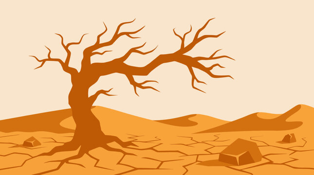 Desertification Concept with Lone Dead Tree
