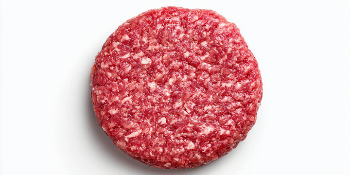 Raw Minced Beef Patty for Burgers Isolated on White